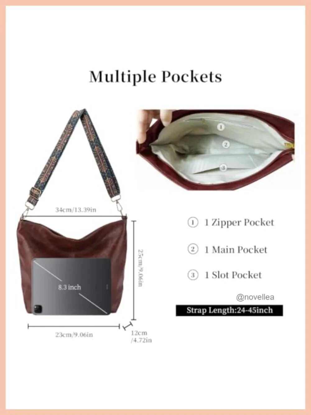 Women's Hobo Bag Crossbody Purse Vegan Leather Shoulder Handbag Boho Tote